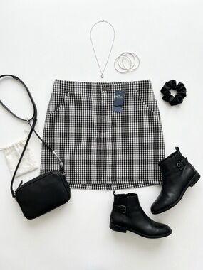Hollister Black & White Gingham Mini Skirt